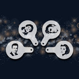 Set of stencils for coffee "Famous people" of 4 | Cookie and Cake stencils 4" and 6"